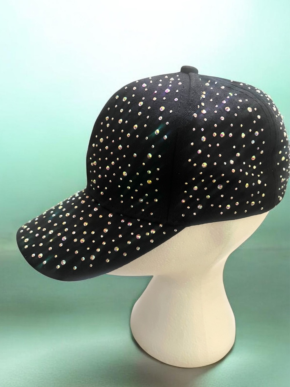 BLING! Black Iridescent Crystal Rhinestone Embellished Cap